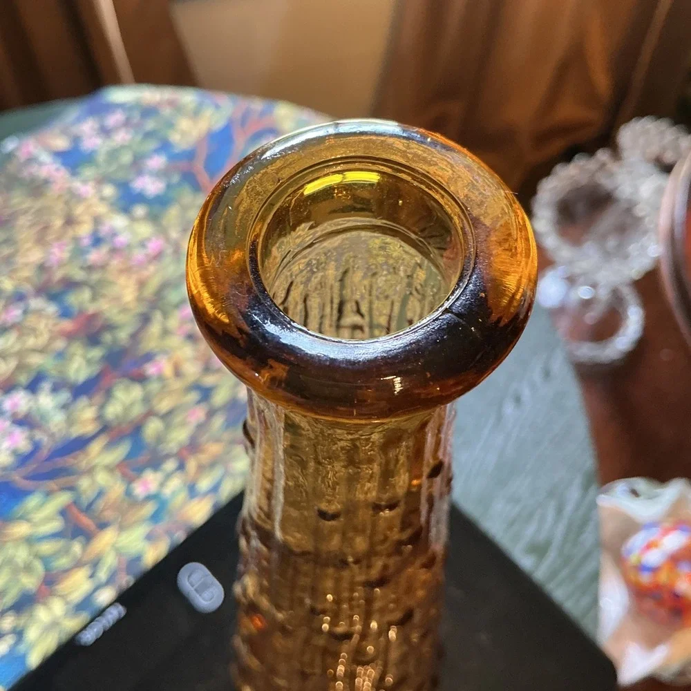 Vintage Empoli Amber Glass Vase‎ 15.25 Inch Drip Pattern Italian Art Glass MCM